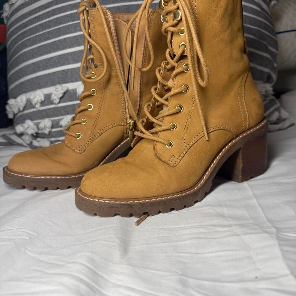 Crown Vintage Combat Boots Yuliana Brown Faux Leather Lace Up Heels Women's US:7 - Picture 2 of 7
